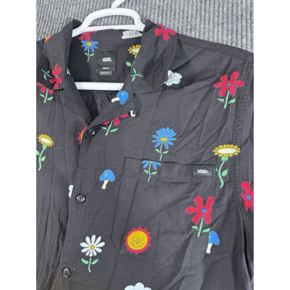 VANS Men's Black Floral Classic Fit Short Sleeve Button-Up Cotton Shirt‎ M - Picture 2 of 6